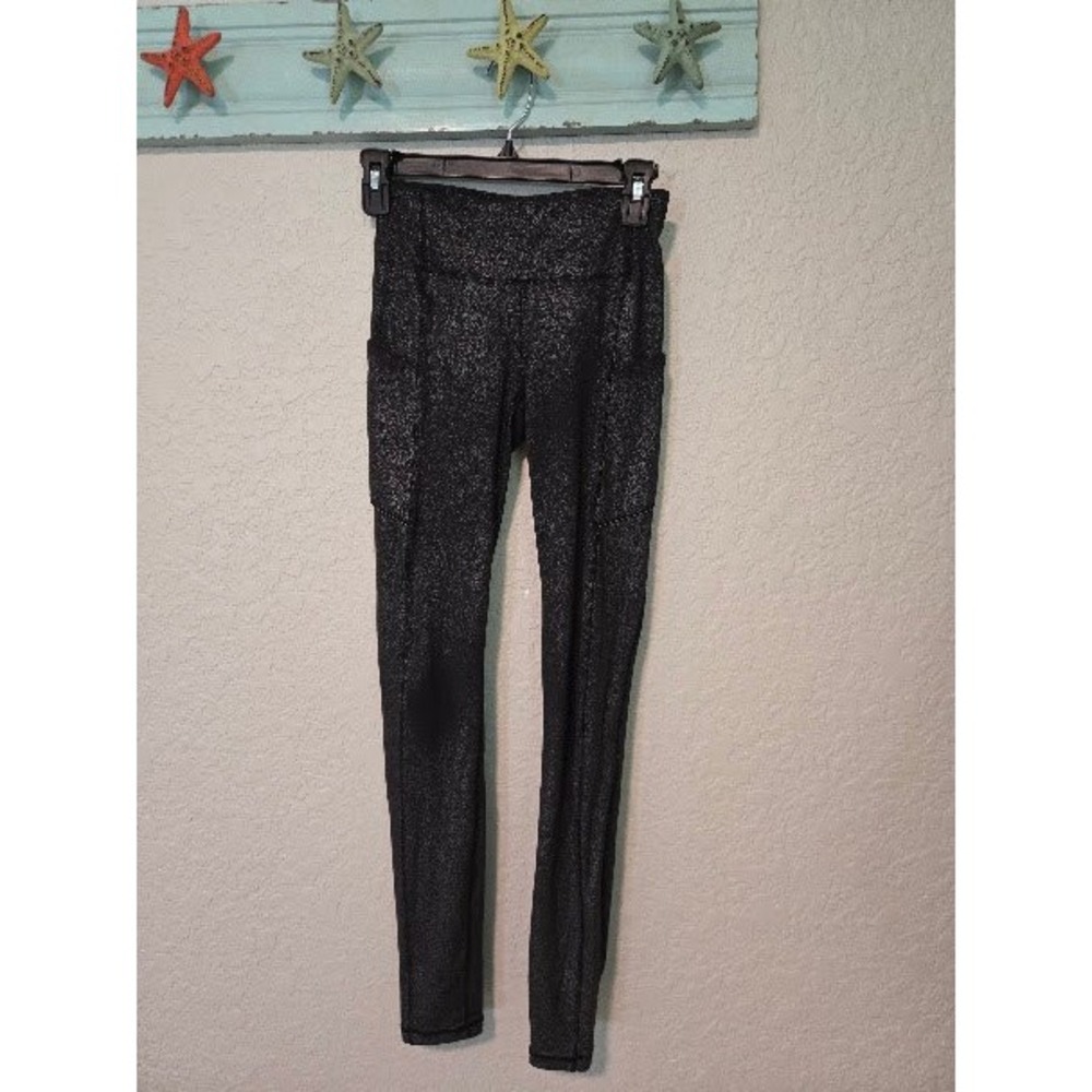 Lululemon Speed Up Tight 28 Black Metallic Foil Leggings Size 2 High Rise Pocket